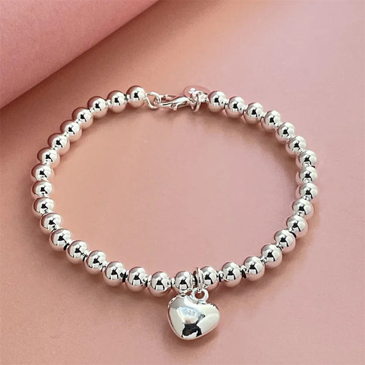 925 Sterling Silver Bracelet Exquisite Heart Shaped Buddha Beads Women Fashion Wedding Party Gift Jewelry