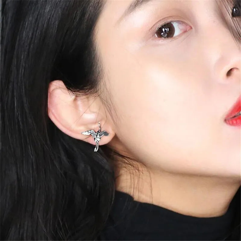 925 Sterling Silver Vintage Art Fashion Flying Crane Birds Thai Silver Stud Earrings For Women Girl Pendientes TYB160