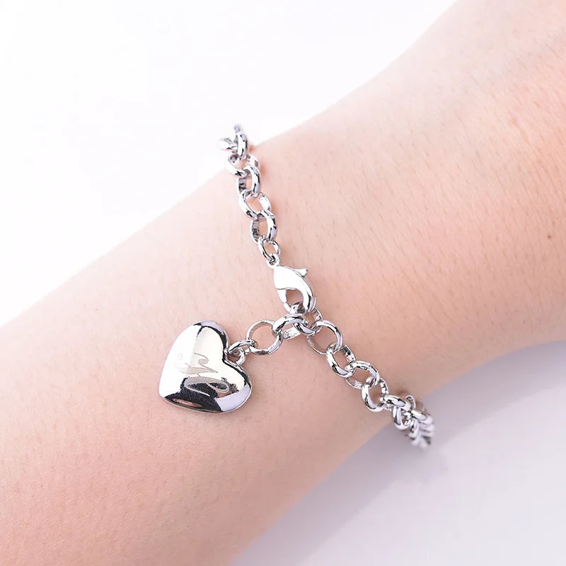 Fine 925 Sterling silver Noble Heart 26 Letteres chain Bracelets for women men Fashion party wedding Accessories Jewelry gifts