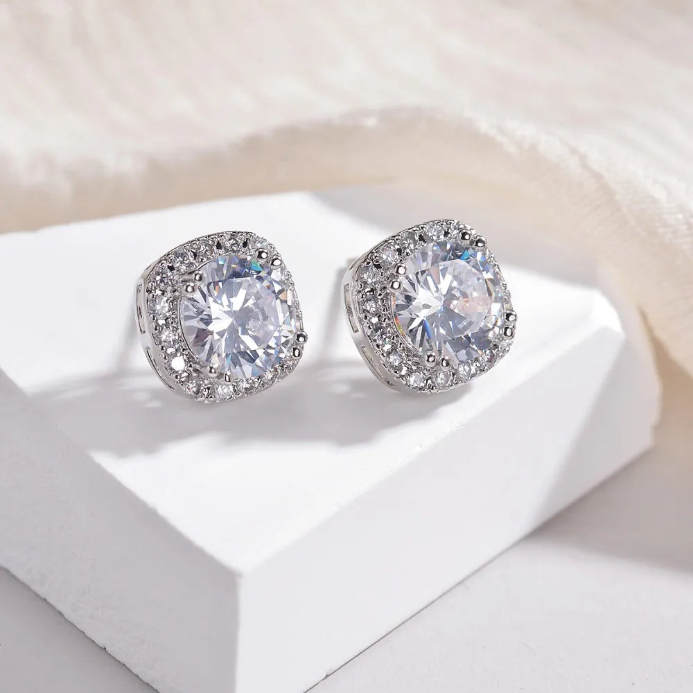 925 Silver Needle Sterling Stud Earrings Women's Fine Jewelry Bridal Wedding Cubic Zirconia Square Engagement Earrings