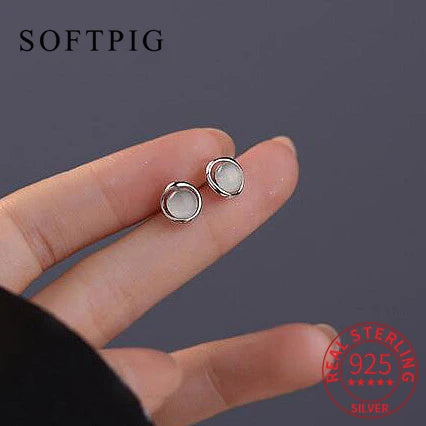 SOFTPIG Real 925 Sterling Silver Irregular Moonstone Stud Earrings For Women Classic Fine Jewelry Minimalist Accessories