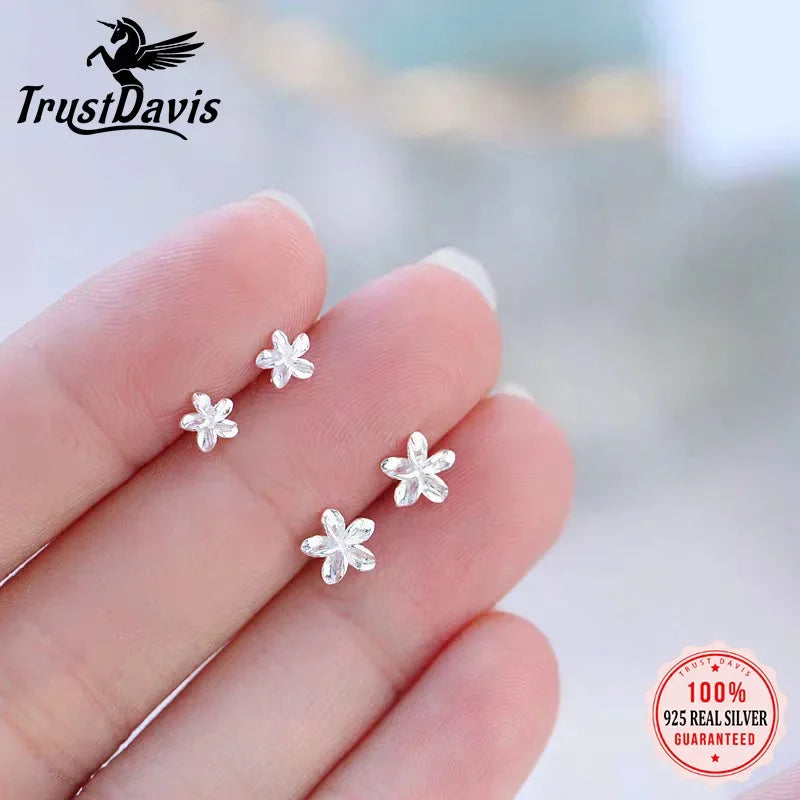 TrustDavis Real 925 Sterling Silver Earring Fashion Sweet Mini 5/6/7mm Flower Stud Earrings For Women Children S Day Gift DS197