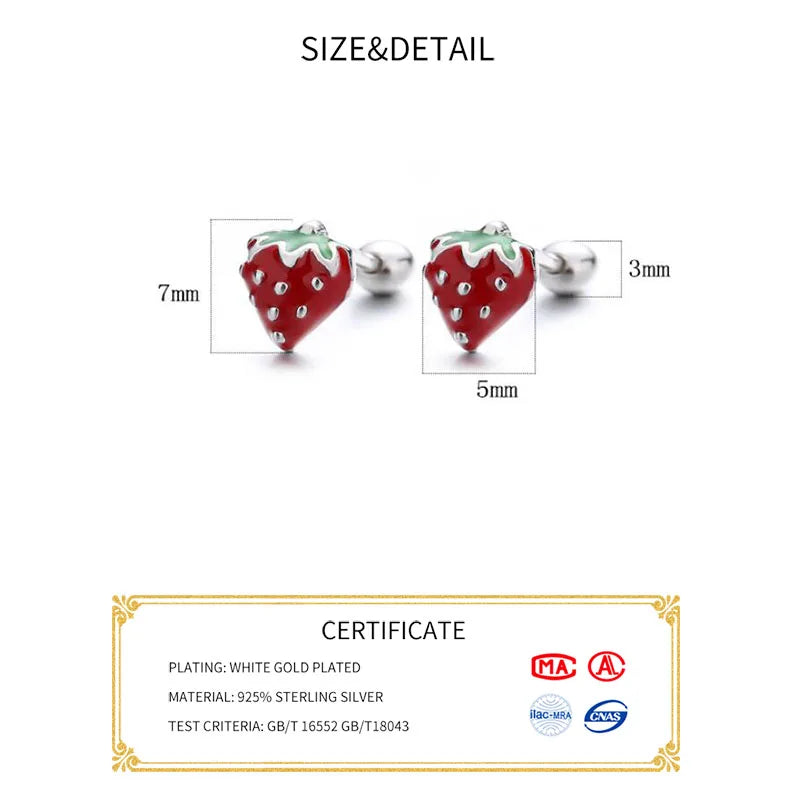 INZATT Real 925 Sterling Silver Red Enamel Strawberry Stud Earrings for Women Party Cute Fine Jewelry Aretes De Mujer Gift