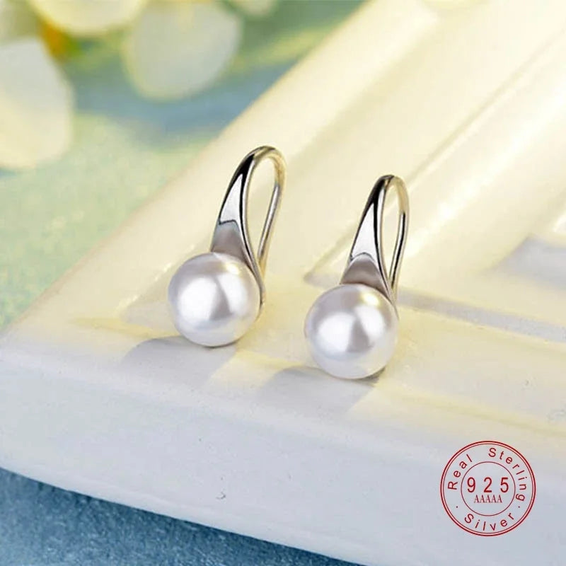 Elegant 925 Silver Needle Big Clear Freshwater Pearl Earrings Round Sterling Pearl Earrings Jewelry Classic Earrings for Women