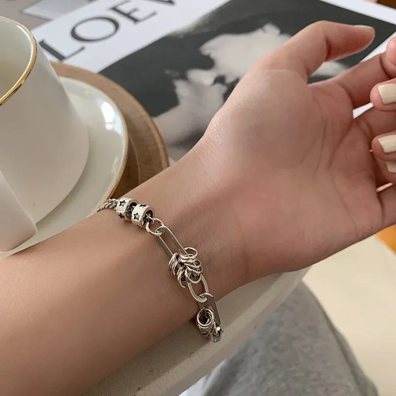 925 Sterling Silver Thai Silver Bracelet for Women Vintage Geometric Heart Love Lucky Punk Jewelry 2024 New