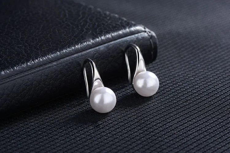 Elegant 925 Silver Needle Big Clear Freshwater Pearl Earrings Round Sterling Pearl Earrings Jewelry Classic Earrings for Women