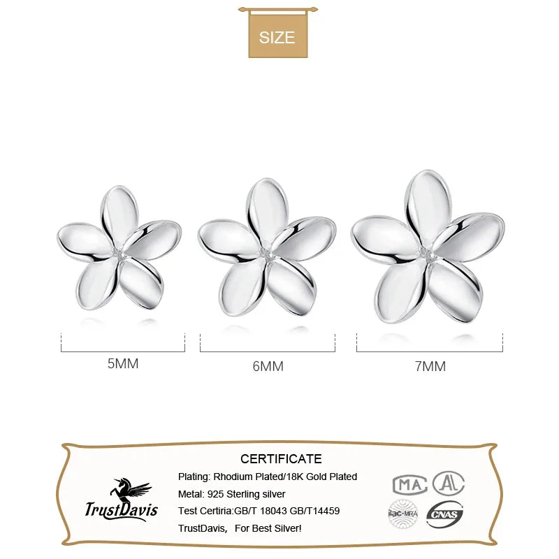 TrustDavis Real 925 Sterling Silver Earring Fashion Sweet Mini 5/6/7mm Flower Stud Earrings For Women Children S Day Gift DS197