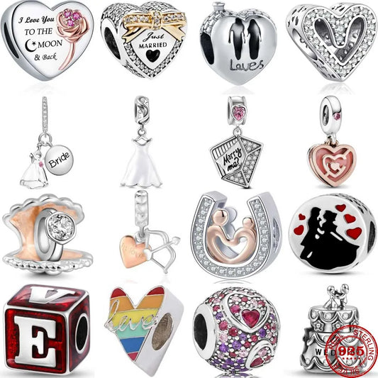 New 925 Sterling Silver Valentine's Day Love Wedding Bride Pendant Bead Diy Fit Original Pandora Charm Bracelet Women Jewel