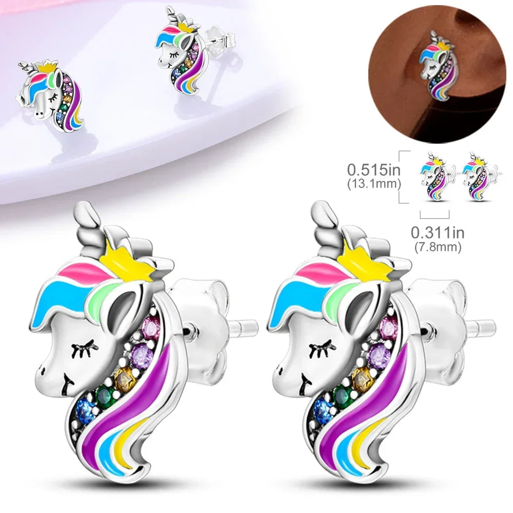 925 Sterling silver ear jewelry Animal Unicorn dinosaur Elephant earrings Luxury delicate women girl birthday jewelry gift