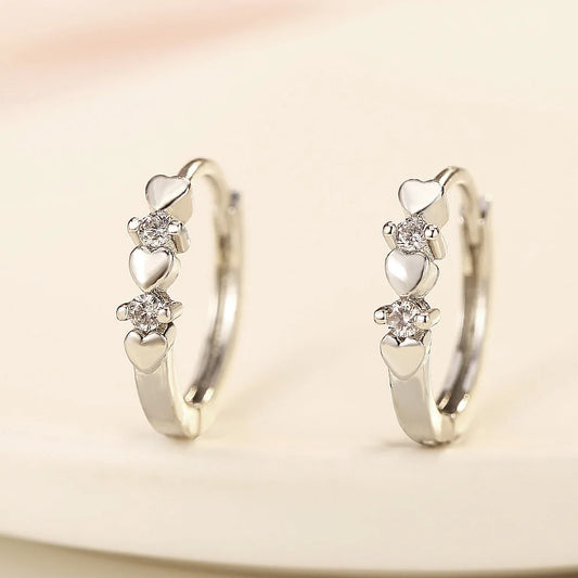 925 Silver Needle Small Circle Earring For Girl Women Stainless Steel Cz Heart Eardrop Hypoallergenic Piercing Ear Studs Jewelry