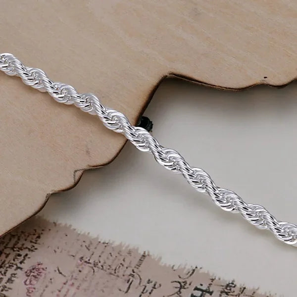 925 Sterling Silver Chain Exquisite Twisted Bracelet Fashion Charm Chain Women Men Solid Wedding Cute Simple Models Jewelry