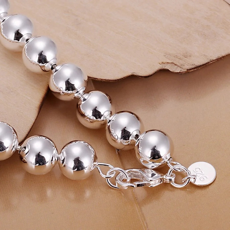 Fine 925 Sterling Silver Bracelets Fashion Charm 10MM Beads Chain Jewelry High Quality Women Lady Party Gift 20cm